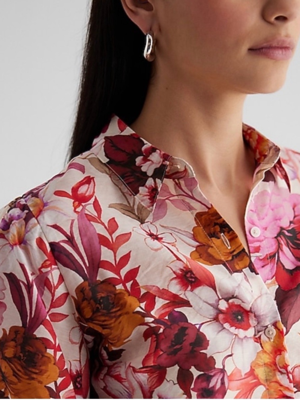 Express Pink Multi Floral Button-Front Portofino Shirt
